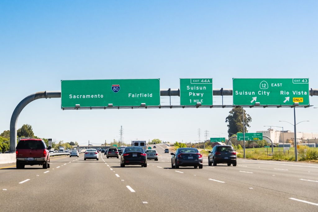 highway signs on I80 in San Francisco bay area for Sacramento